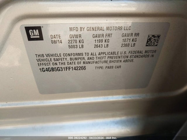 Buick Lacrosse Leather 2015 1G4GB5G31FF142266 Image 9