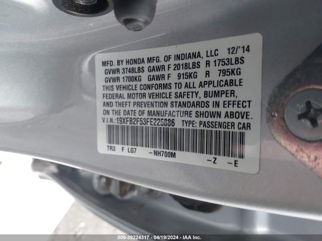 Honda Civic Lx 2015 19XFB2F53FE225886 Image 9