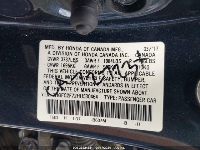 Honda CIVIC EX 2017 2HGFC2F72HH530464 Image 9