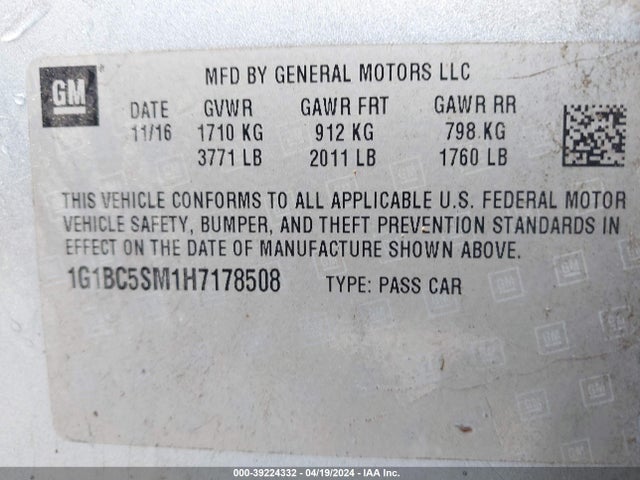 Chevrolet Cruze Ls Auto 2017 1G1BC5SM1H7178508 Image 9