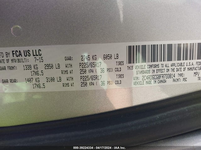Dodge Grand Caravan Sxt 2015 2C4RDGCG8FR733814 Image 9