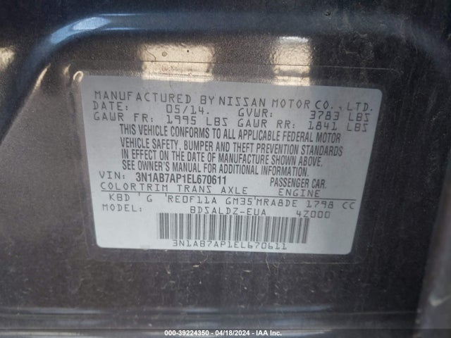 Nissan SENTRA SV 2014 3N1AB7AP1EL670611 Image 9
