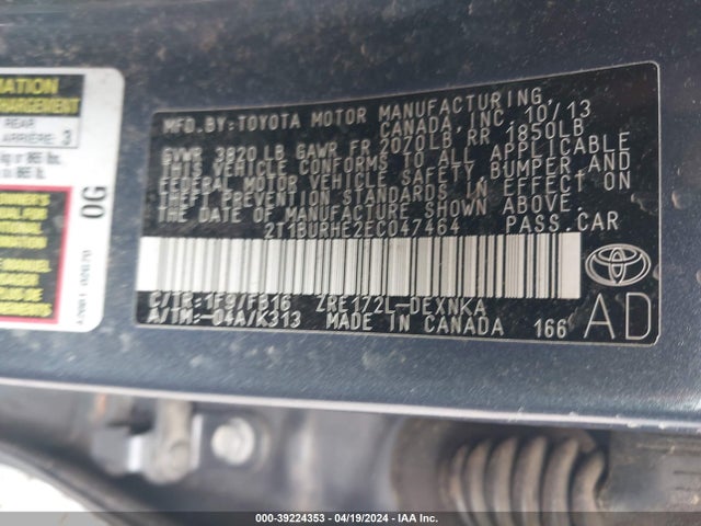 Toyota COROLLA LE 2014 2T1BURHE2EC047464 Image 9