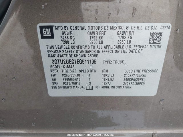 GMC Sierra 1500 Sle 2014 3GTU2UEC7EG511195 Image 9