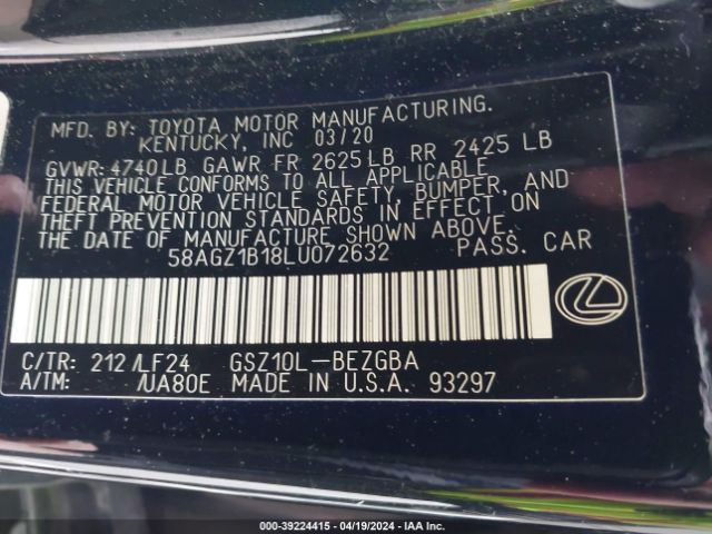 58AGZ1B18LU072632 Lexus Es 350 F Sport