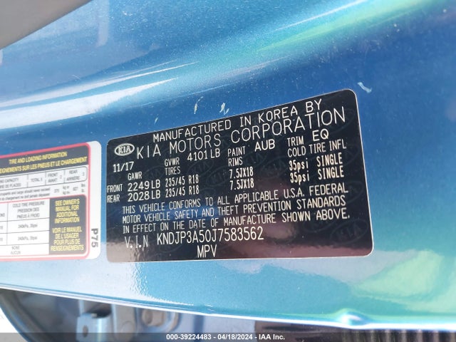 KIA SOUL + 2018 KNDJP3A50J7583562 Image 9