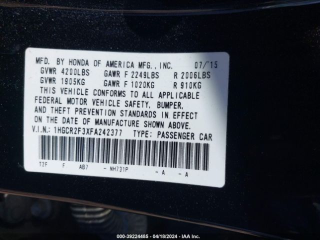 1HGCR2F3XFA242377 Honda ACCORD LX