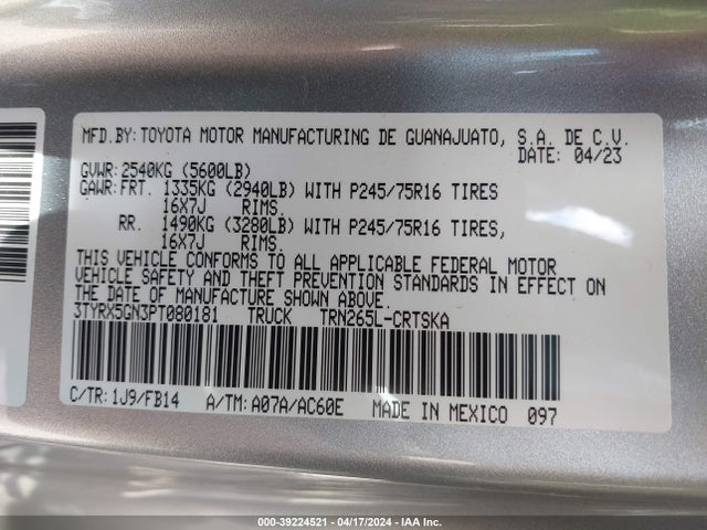 Toyota Tacoma Sr 2023 3TYRX5GN3PT080181 Image 9