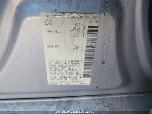 1N4AL3AP3GN327276 Nissan Altima 2.5/2.5 S/2.5 Sl/2.5 Sr/2.5 Sv