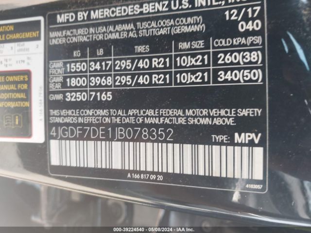 4JGDF7DE1JB078352 Mercedes-Benz Gls 550 4matic