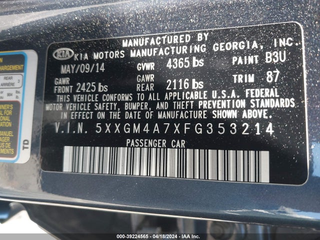 KIA Optima Lx 2015 5XXGM4A7XFG353214 Image 9