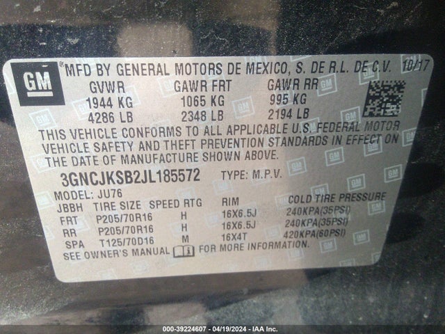 Chevrolet TRAX LS 2018 3GNCJKSB2JL185572 Image 9