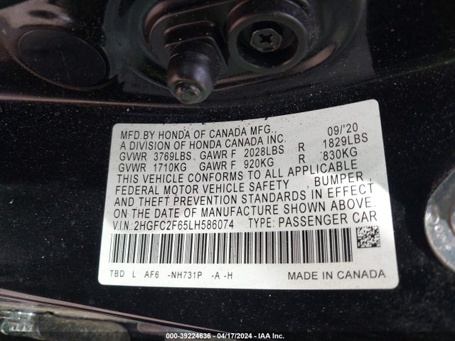 Honda Civic Lx 2020 2HGFC2F65LH586074 Image 9