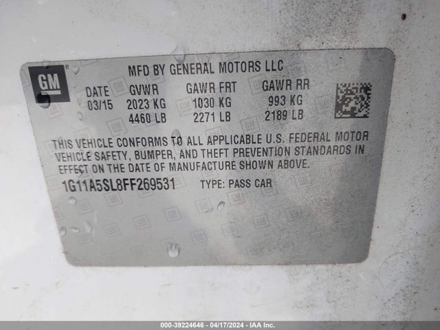 Chevrolet Malibu 1fl 2015 1G11A5SL8FF269531 Image 9