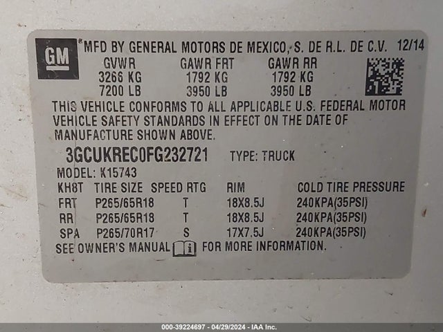 Chevrolet Silverado 1500 2lt 2015 3GCUKREC0FG232721 Image 9