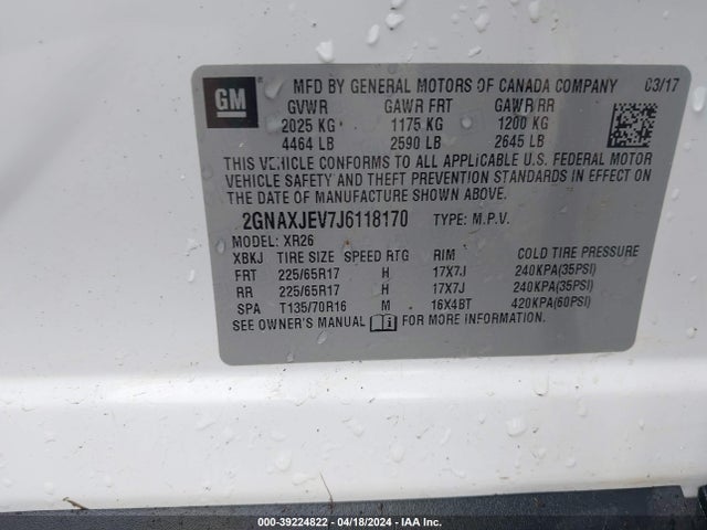 Chevrolet EQUINOX LT 2018 2GNAXJEV7J6118170 Image 9