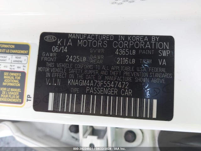 KIA Optima Lx 2015 KNAGM4A73F5547472 Image 9