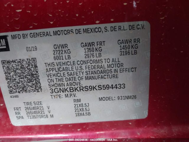 3GNKBKRS9KS594433 Chevrolet Blazer Premier