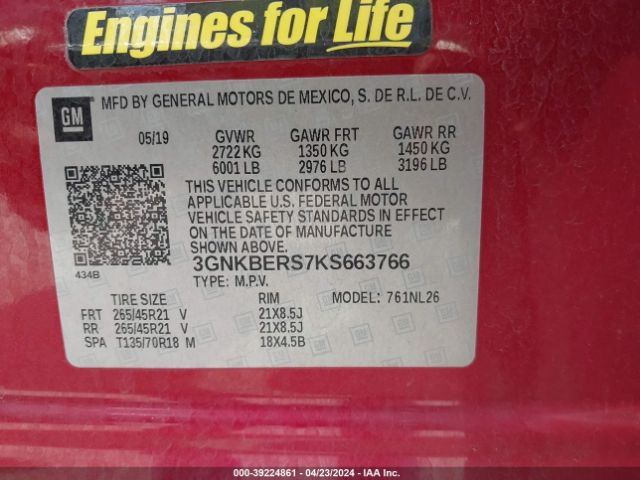 3GNKBERS7KS663766 Chevrolet BLAZER RS