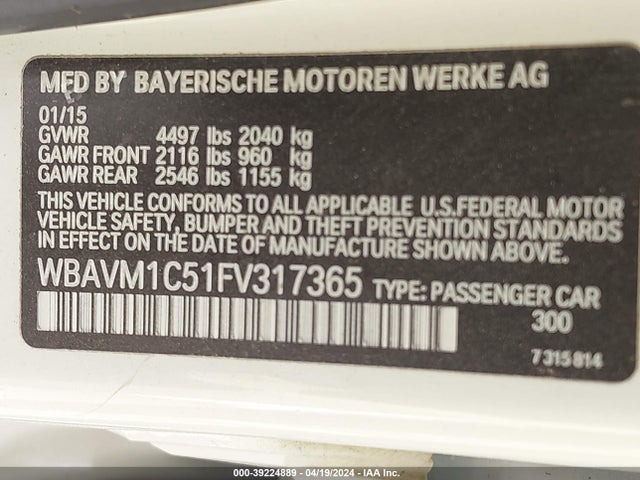 BMW X1 Sdrive28i 2015 WBAVM1C51FV317365 Image 9