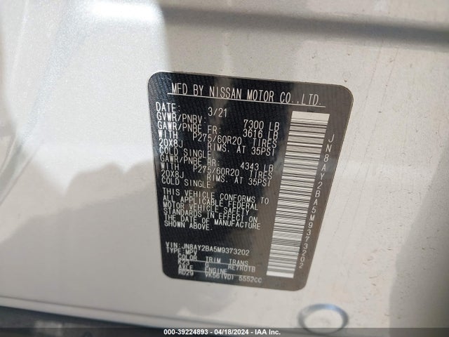Nissan Armada Sl 2wd 2021 JN8AY2BA5M9373202 Image 9