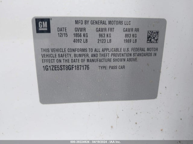 Chevrolet MALIBU 1LT 2016 1G1ZE5ST8GF187176 Image 9
