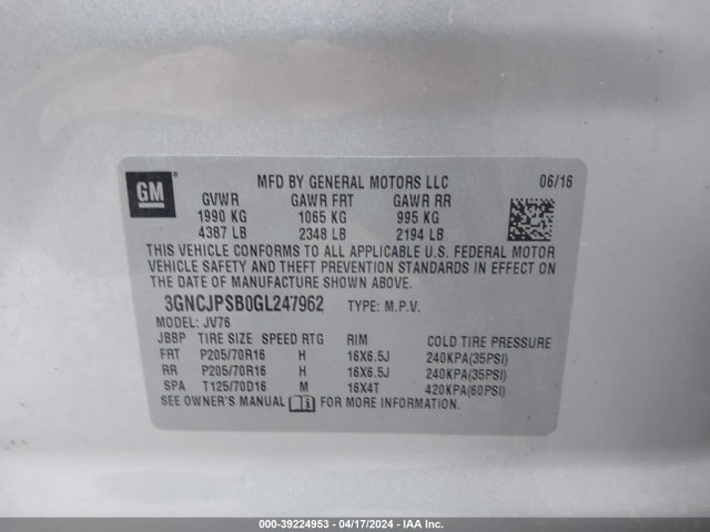 Chevrolet Trax Lt 2016 3GNCJPSB0GL247962 Image 9