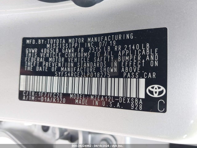 Toyota COROLLA SE 2020 5YFS4RCE2LP018275 Image 9