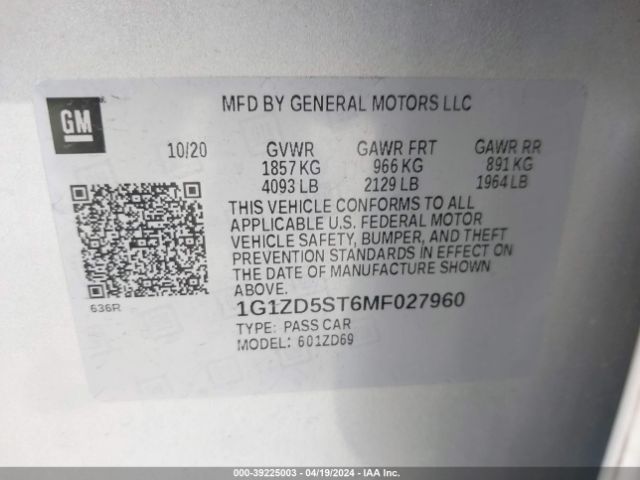 2021 CHEVROLET MALIBU 1G1ZD5ST6MF027960 Photo 8