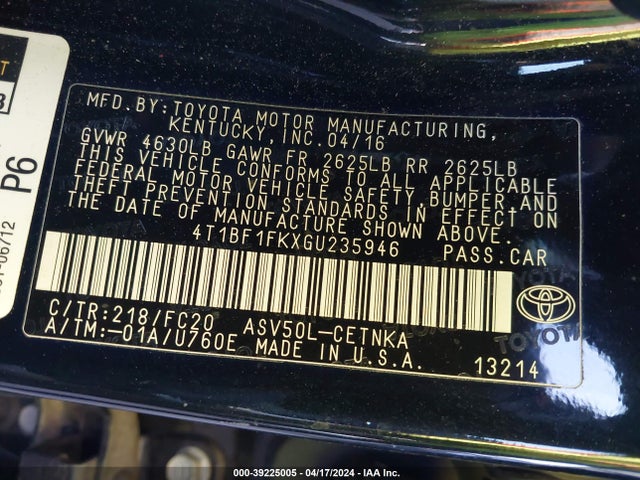 Toyota CAMRY LE 2016 4T1BF1FKXGU235946 Image 9