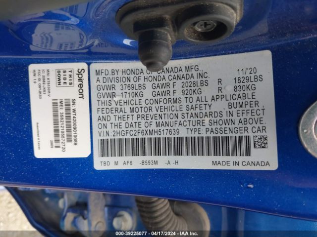 2HGFC2F6XMH517639 Honda Civic Lx