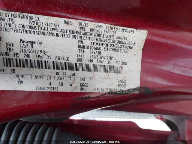 Ford FOCUS SE 2016 1FADP3F23GL274766 Image 9
