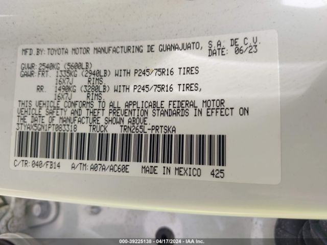 3TYAX5GN1PT083318 Toyota Tacoma Sr
