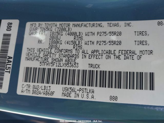 5TFHY5F12LX953653 Toyota Tundra Limited