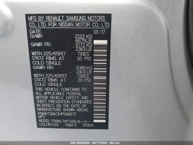 Nissan ROGUE SV 2017 KNMAT2MV2HP568671 Image 9