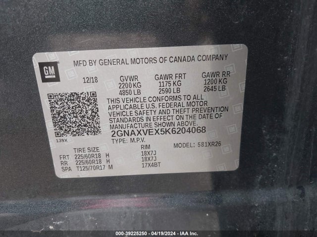Chevrolet EQUINOX LT 2019 2GNAXVEX5K6204068 Image 9