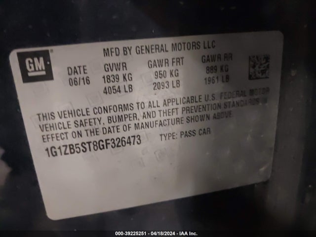 Chevrolet MALIBU LS 2016 1G1ZB5ST8GF326473 Image 9