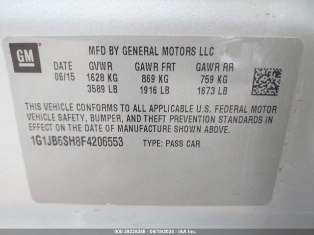 Chevrolet Sonic Ls Manual 2015 1G1JB6SH8F4206553 Image 9