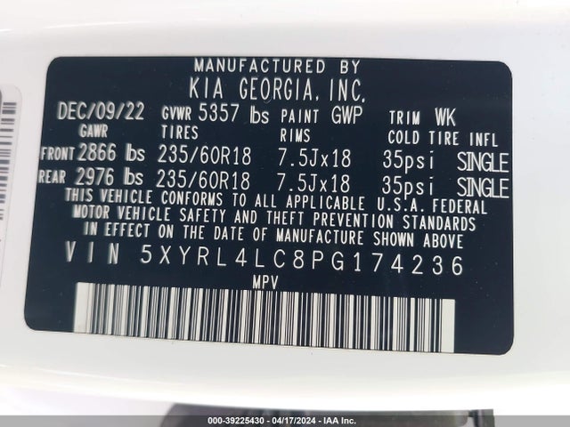 KIA SORENTO S 2023 5XYRL4LC8PG174236 Image 9