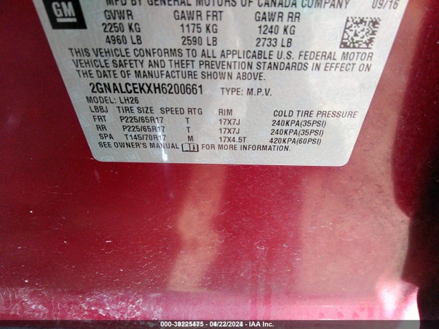 Chevrolet EQUINOX LT 2017 2GNALCEKXH6200661 Image 9
