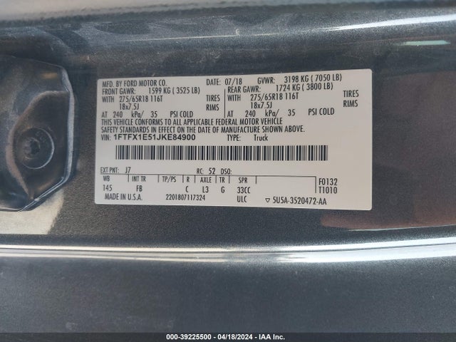 Ford F-150 Xlt 2018 1FTFX1E51JKE84900 Image 9