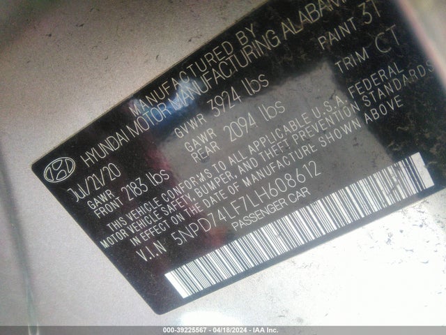 Hyundai ELANTRA SE 2020 5NPD74LF7LH608612 Image 9