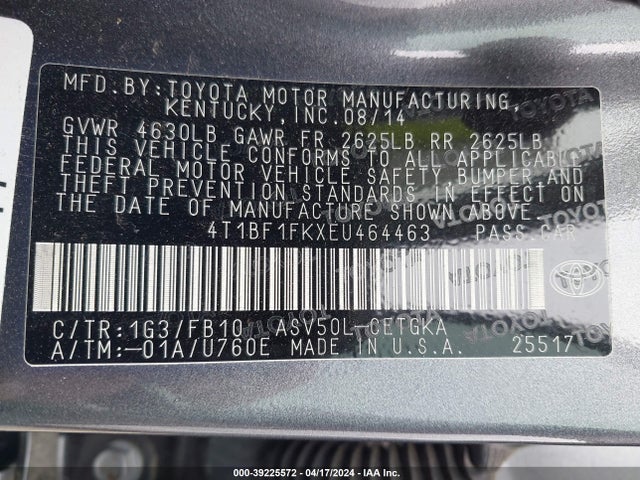 Toyota CAMRY XLE 2014 4T1BF1FKXEU464463 Image 9