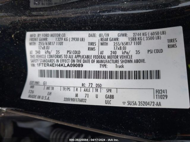 1FTER4EH4KLA09089 Ford Ranger Xlt