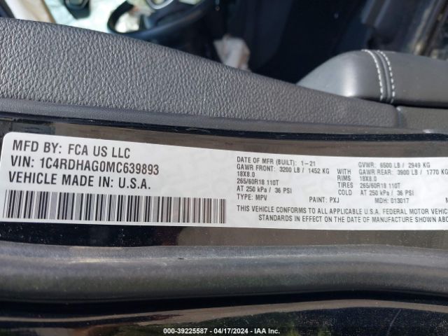 1C4RDHAG0MC639893 Dodge Durango Sxt Rwd