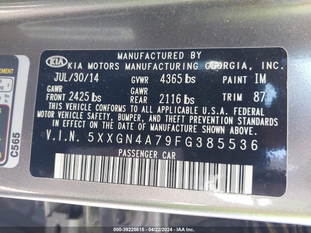 KIA OPTIMA EX 2015 5XXGN4A79FG385536 Image 9