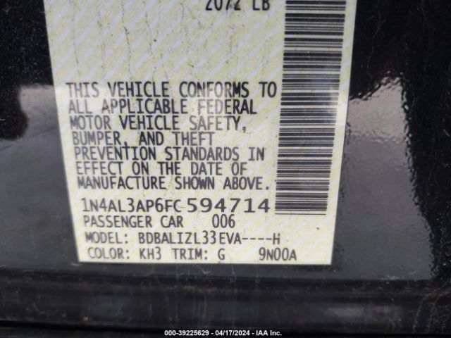1N4AL3AP6FC594714 Nissan Altima 2.5 Sv
