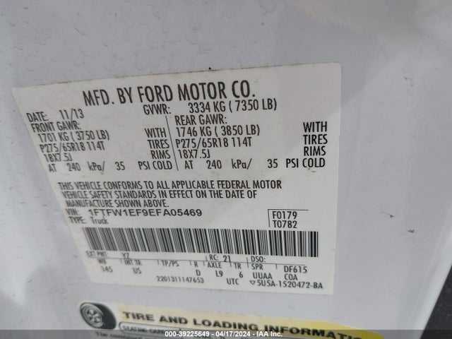 Ford F-150 Xlt 2014 1FTFW1EF9EFA05469 Image 9