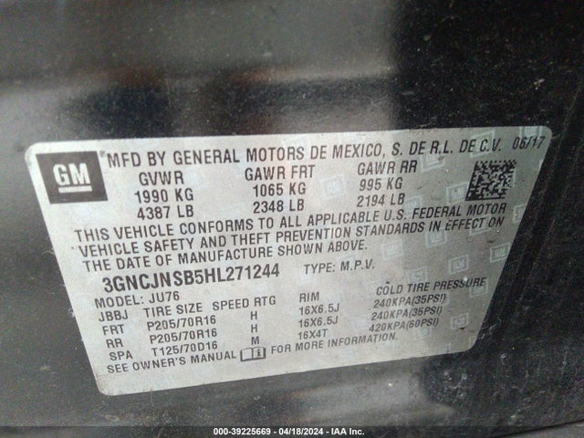 Chevrolet TRAX LS 2017 3GNCJNSB5HL271244 Image 9