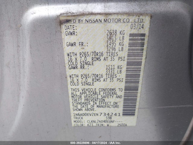 Nissan Frontier Sv 2014 1N6AD0EV2EN734241 Image 9